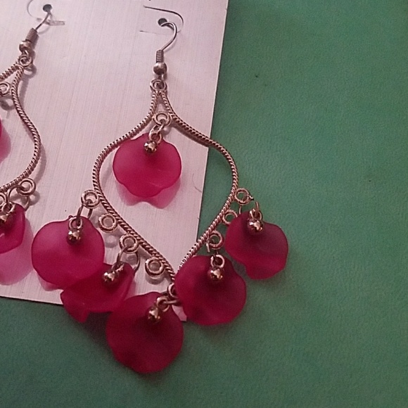 Precious Raspberry Colored Long Earrings - Picture 2 of 3